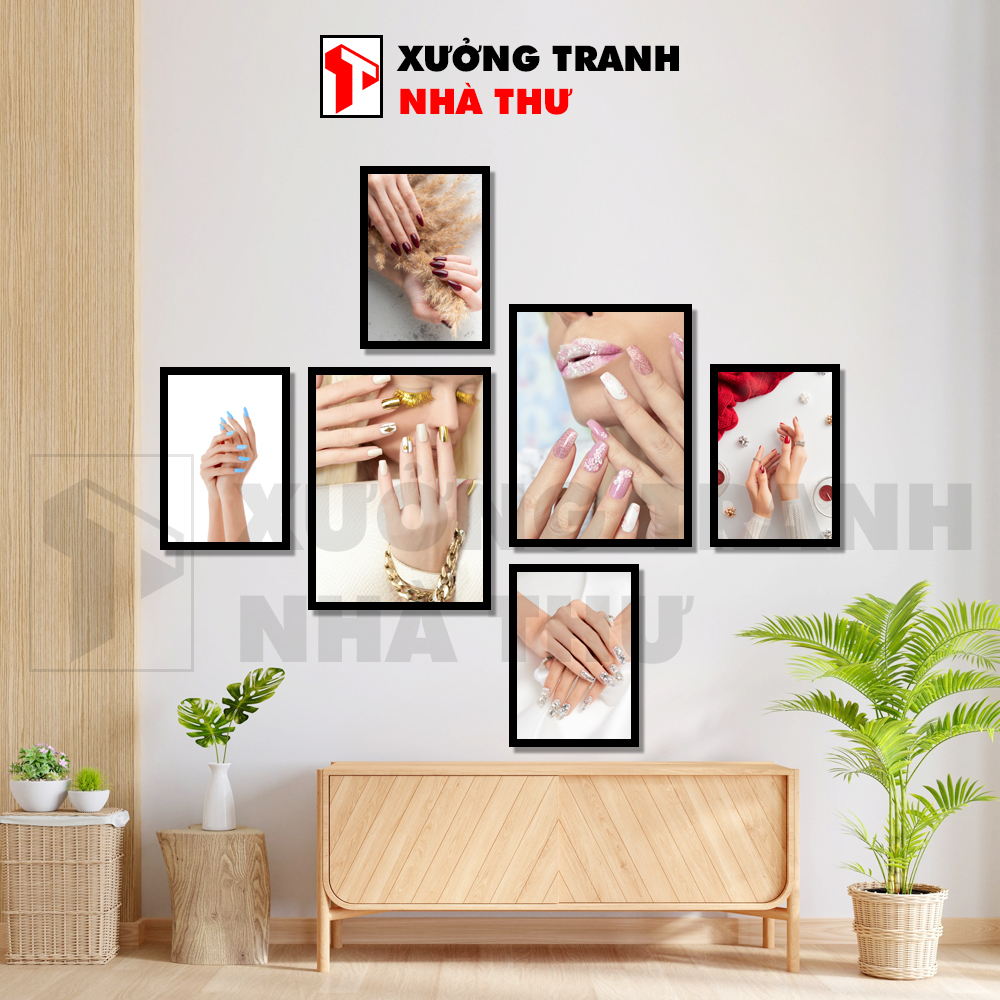 Bộ 6 tranh dán tường tiệm nail, tranh treo tường decor móng đa dạng mẫu mã - xưởng tranh nhà thư