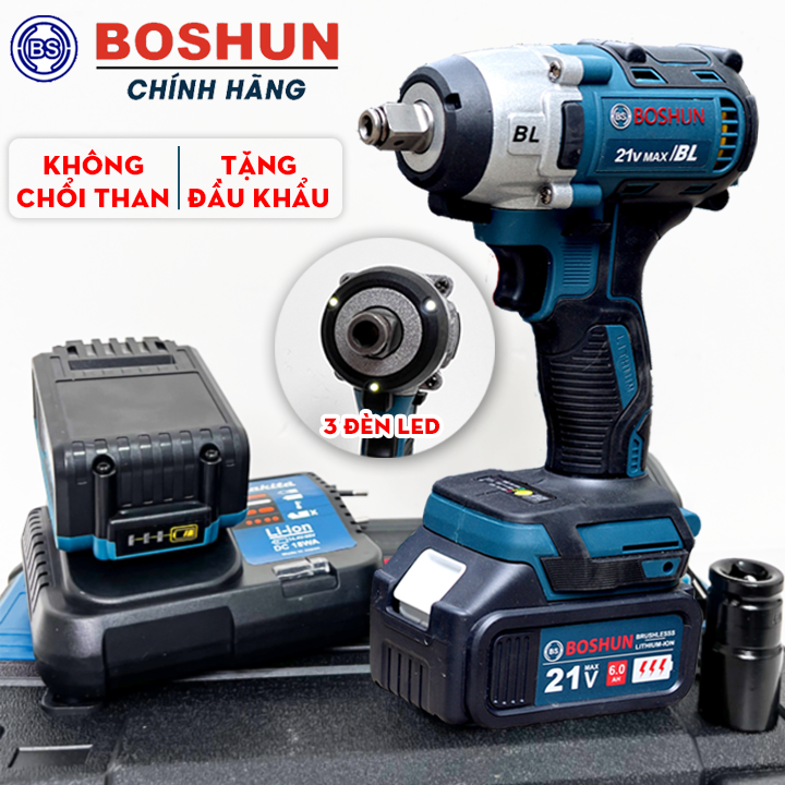 [KHÔNG CHỔI THAN] Bộ Máy Siết Bulong Boshun 380N.m Không Chổi Than  - Máy siết bu lông, vặn ốc nồi x