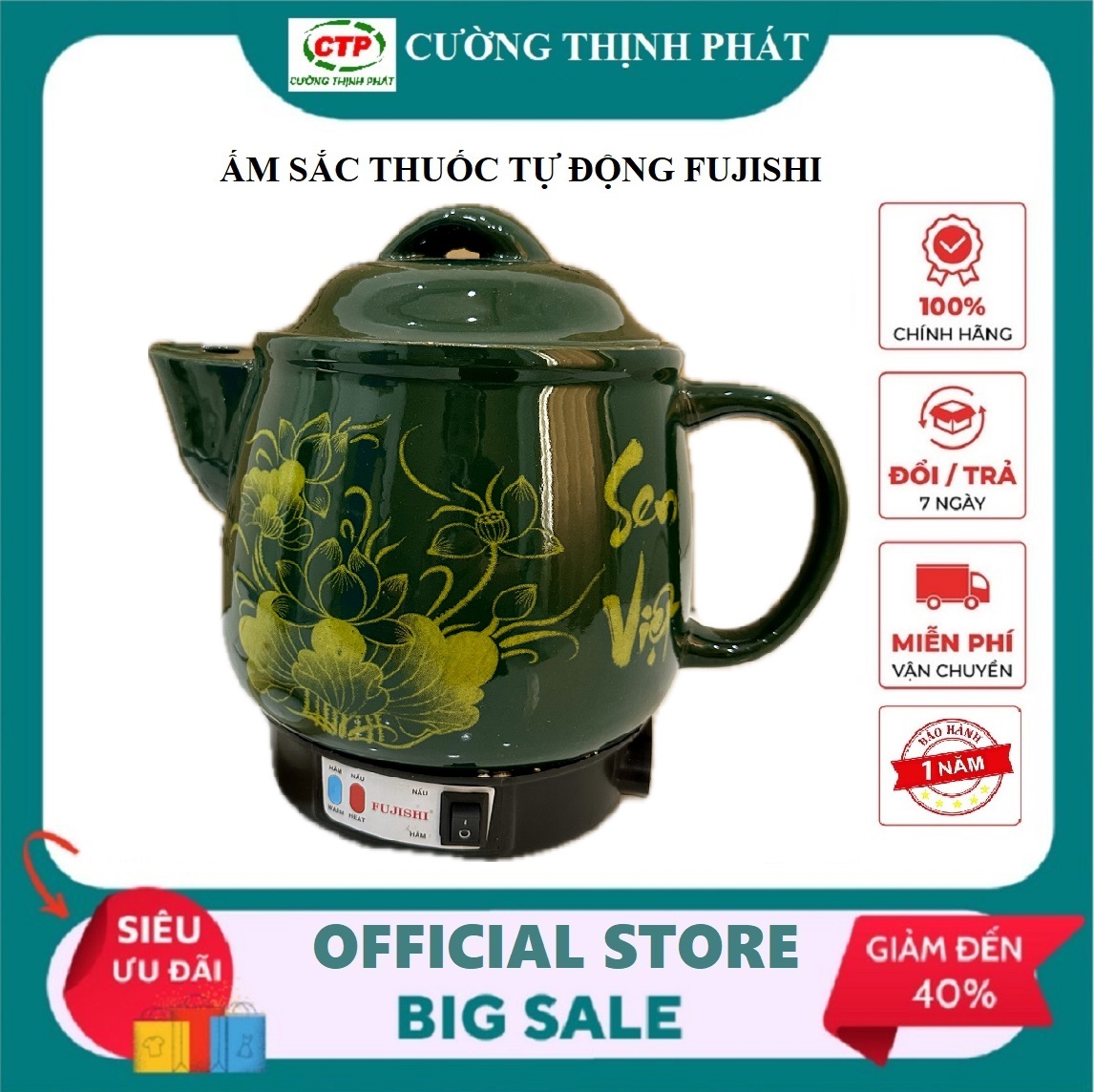 Siêu thuốc tự động ấm sắc thuốc bằng điện 3.2 lít Fujijshi từ GỐM SỨ BÁT TRÀNG.