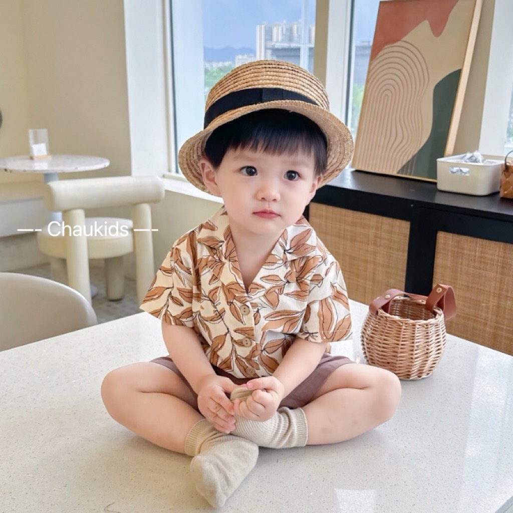 Set bộ hoa lá đi biển cho bé trai set bộ mùa hè bé trai mềm mát
