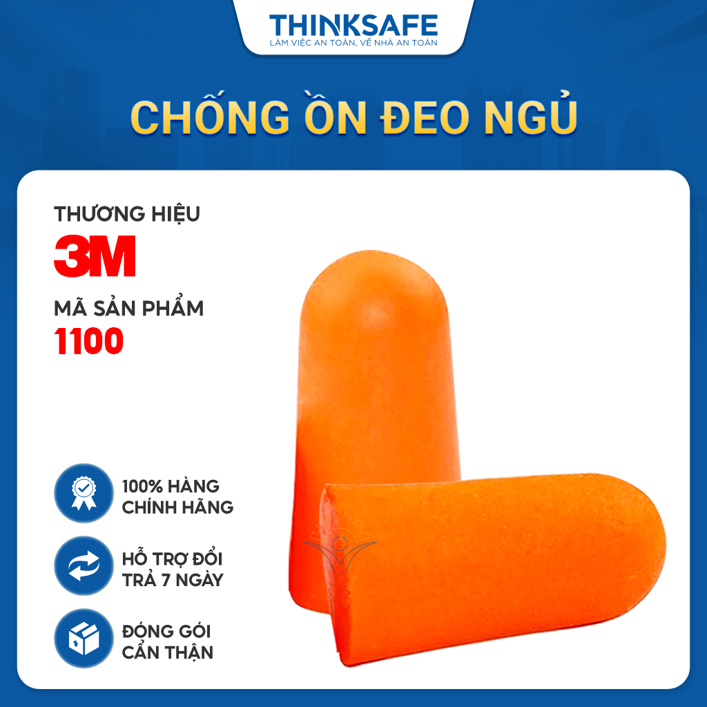 Nút tai chống ồn 3M 1100 và 1110 cấu tạo từ PU xốp, mềm, nhét tai chống ồn đạt chỉ số NRR 29dB ( 5 cặp) - Thinksafe