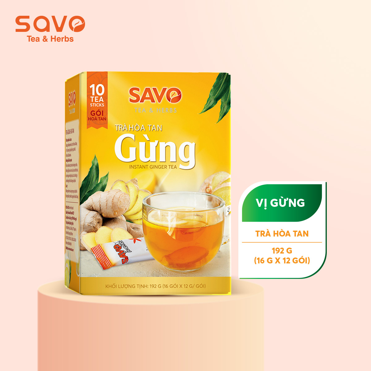 [HCM]Trà SAVO Gừng Hòa Tan (Instant ginger Tea) - Hộp 16 gói x 12g