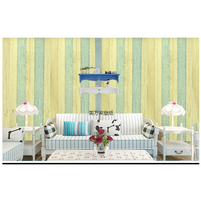 Cuộn 5m decal giấy dán tường giả gỗ xanh trắng khổ 45cm keo sẵn