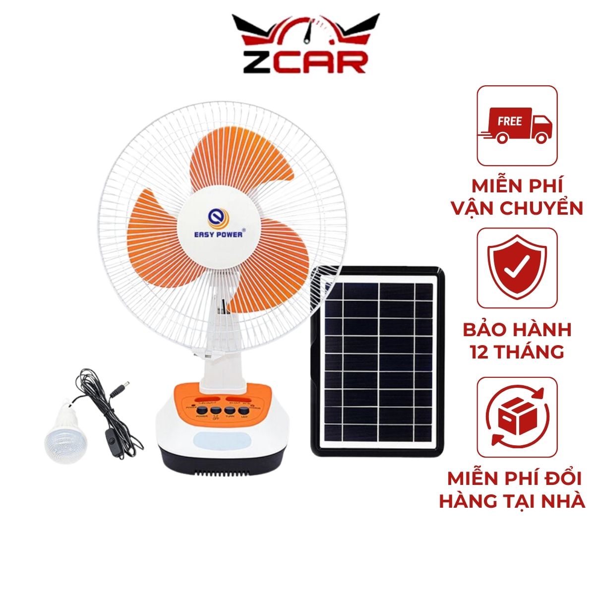 Quạt tích điện Easy Power dùng liên tục 4-8 giờ, sử dụng tấm pin năng lượng mặt trời