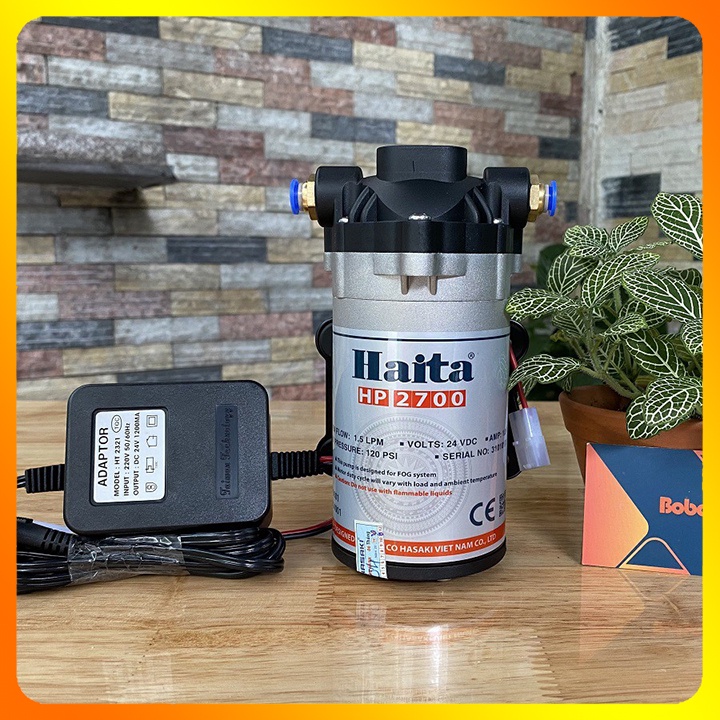Máy bơm nước mini 24V Haita 2700 có thể dùng bơm phun sương áp lực và nguồn Adaptor 24V