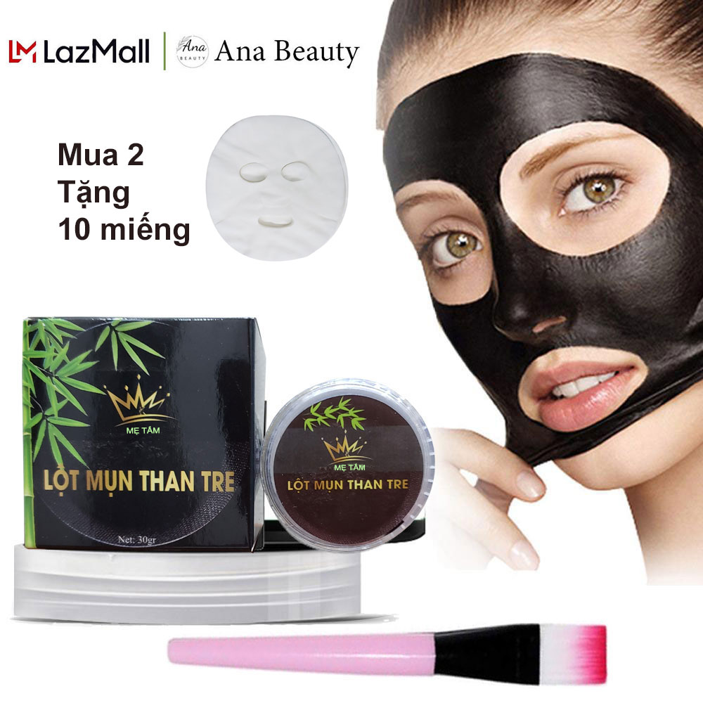 Mặt nạ lột mụn đầu đen, mụn cám than tre hoạt tính giúp thải độc, sạch mụn cám mụn đầu đen 30gr tặng cọ quét mẹ tấm