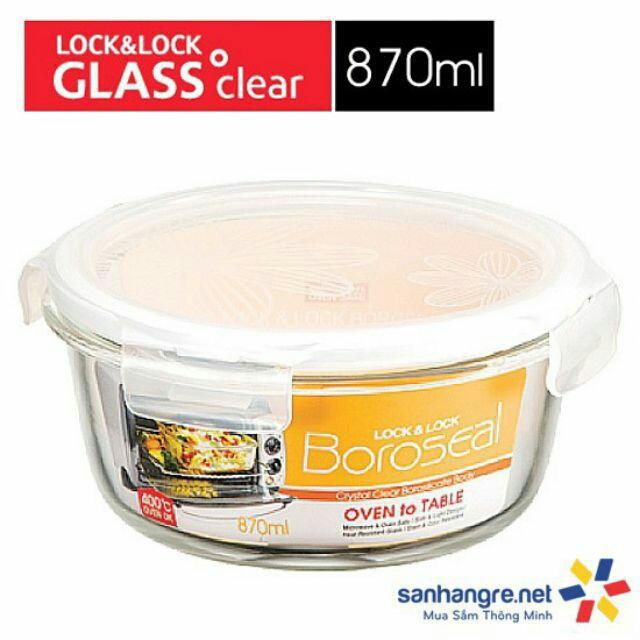 Hộp thủy tinh tròn chịu nhiệt, kín hơi Lock&Lock 870ml