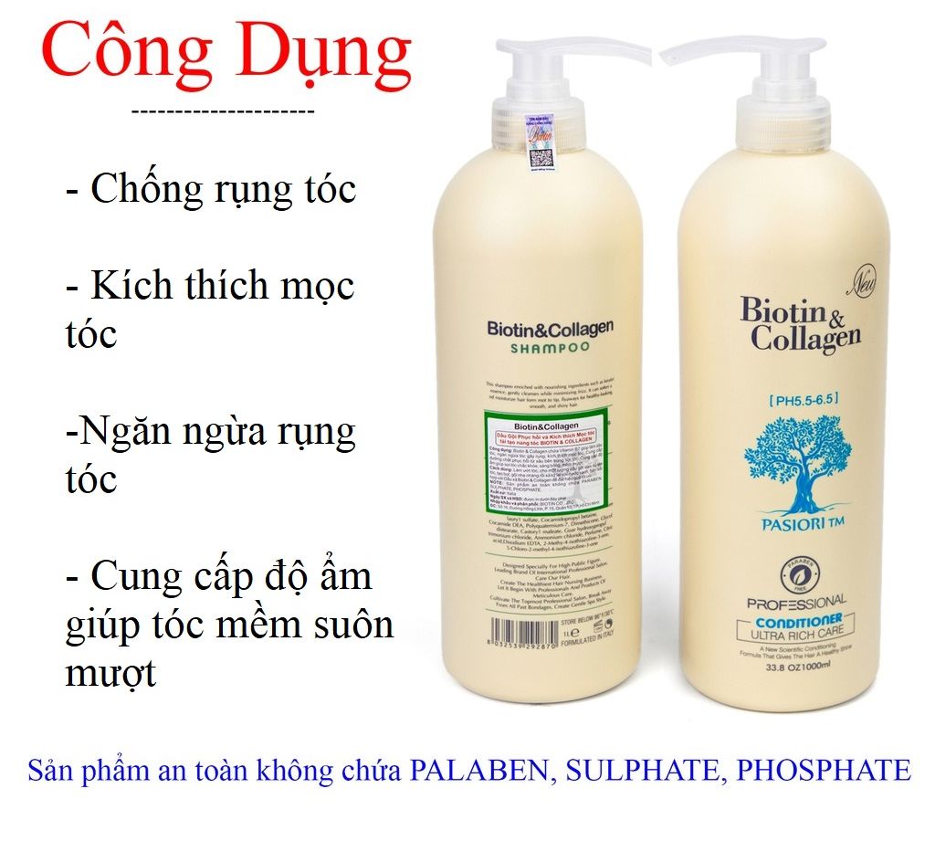 Dầu gội xả biotin collagen new 500ml chính hãng có tem chống hàng giả