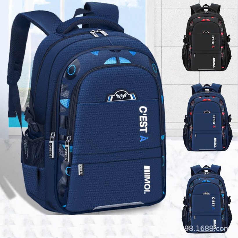 Cặp đi học cho bé C'EST,cặp đi học cho bé trai có 03 ngăn chính rộng rãi, chất liệu chống thấm nước siêu nhẹ, chống gù lưng + Tặng thước và cá heo luyện chữ đẹp
