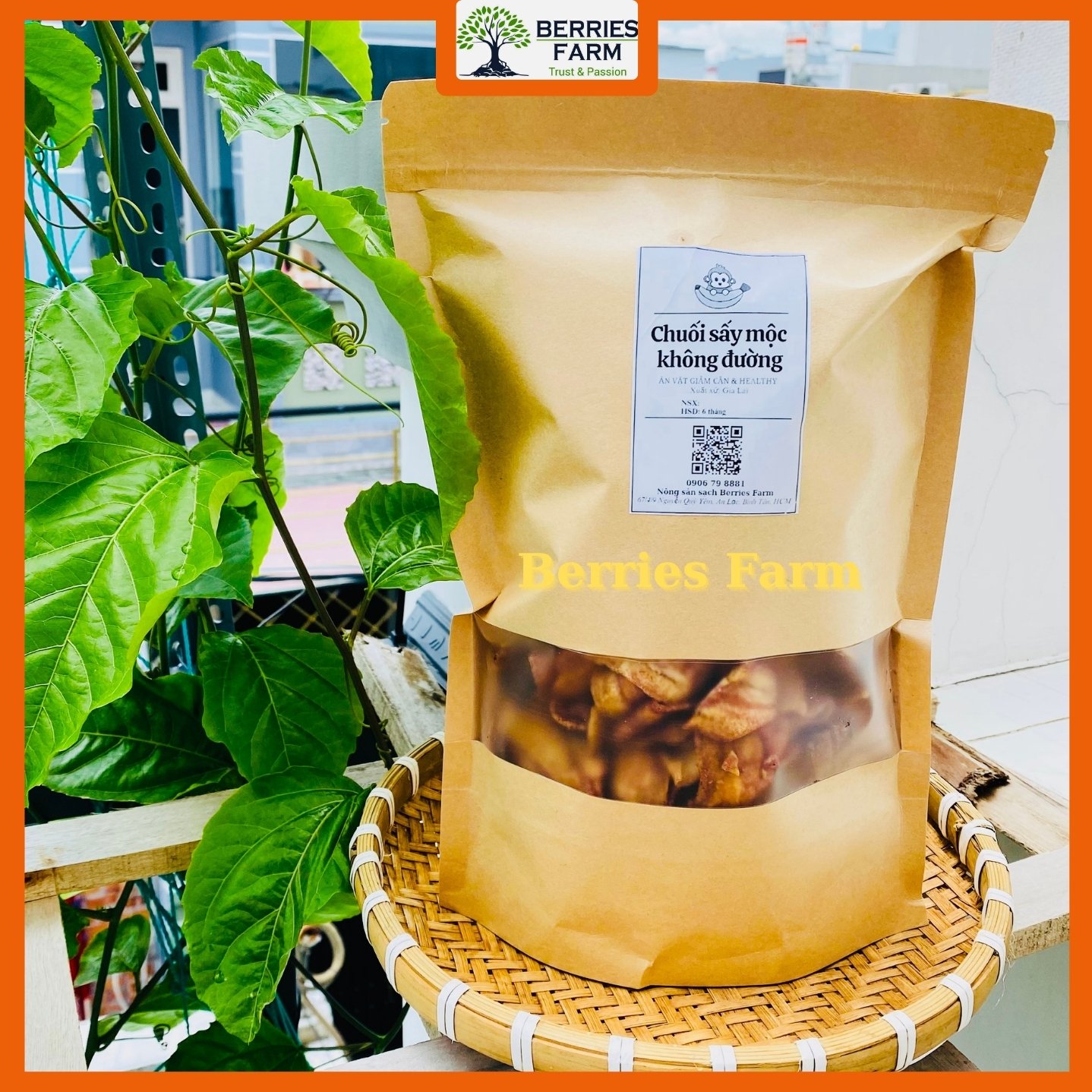 Chuối sấy không đường giòn rụm eat clean 500Gr ngọt tự nhiên không chất bảo quản - Đồ ăn vặt giảm cân | Berries Farm