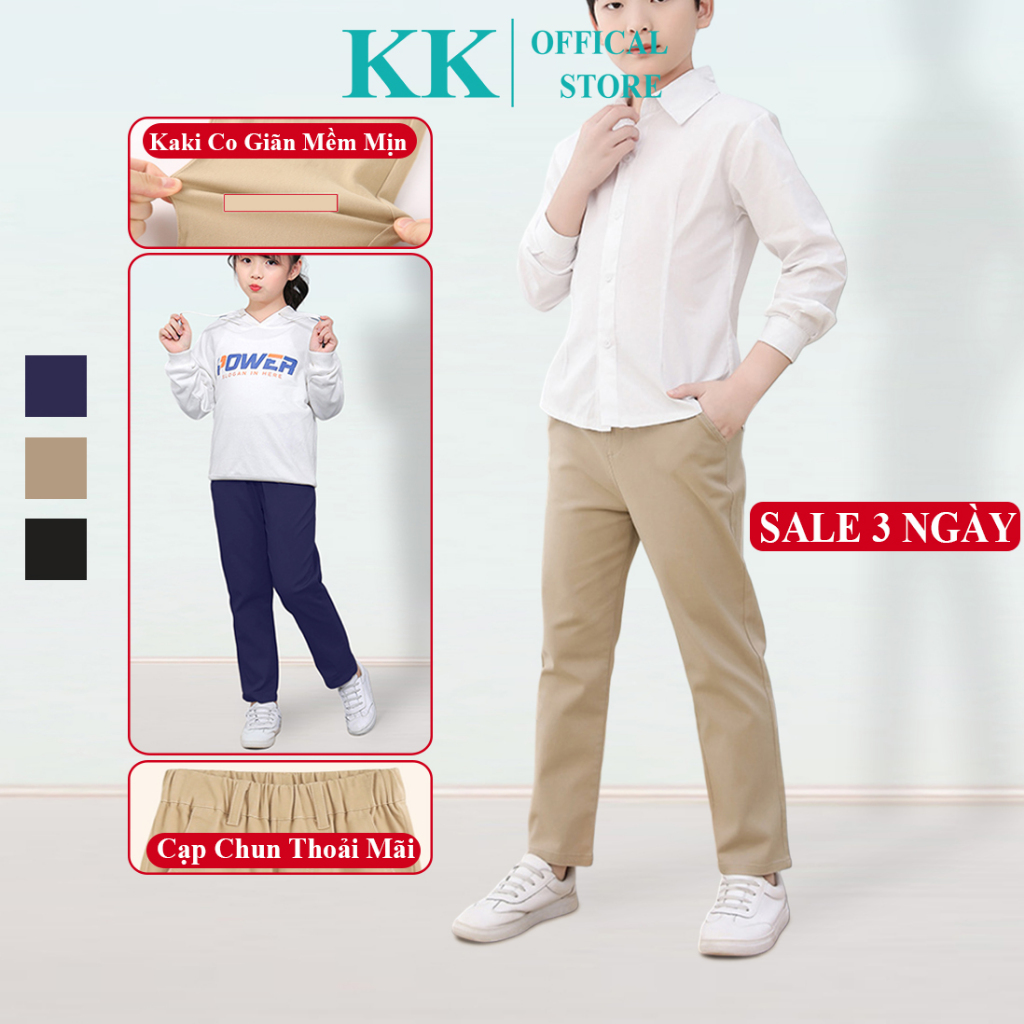 Quần Dài Kaki Đi Học Trẻ Em Cho Bé Trai Bé Gái Cao Cấp KooKoo, Quần Tây Âu Đồng Phục Học Sinh Bé Tra