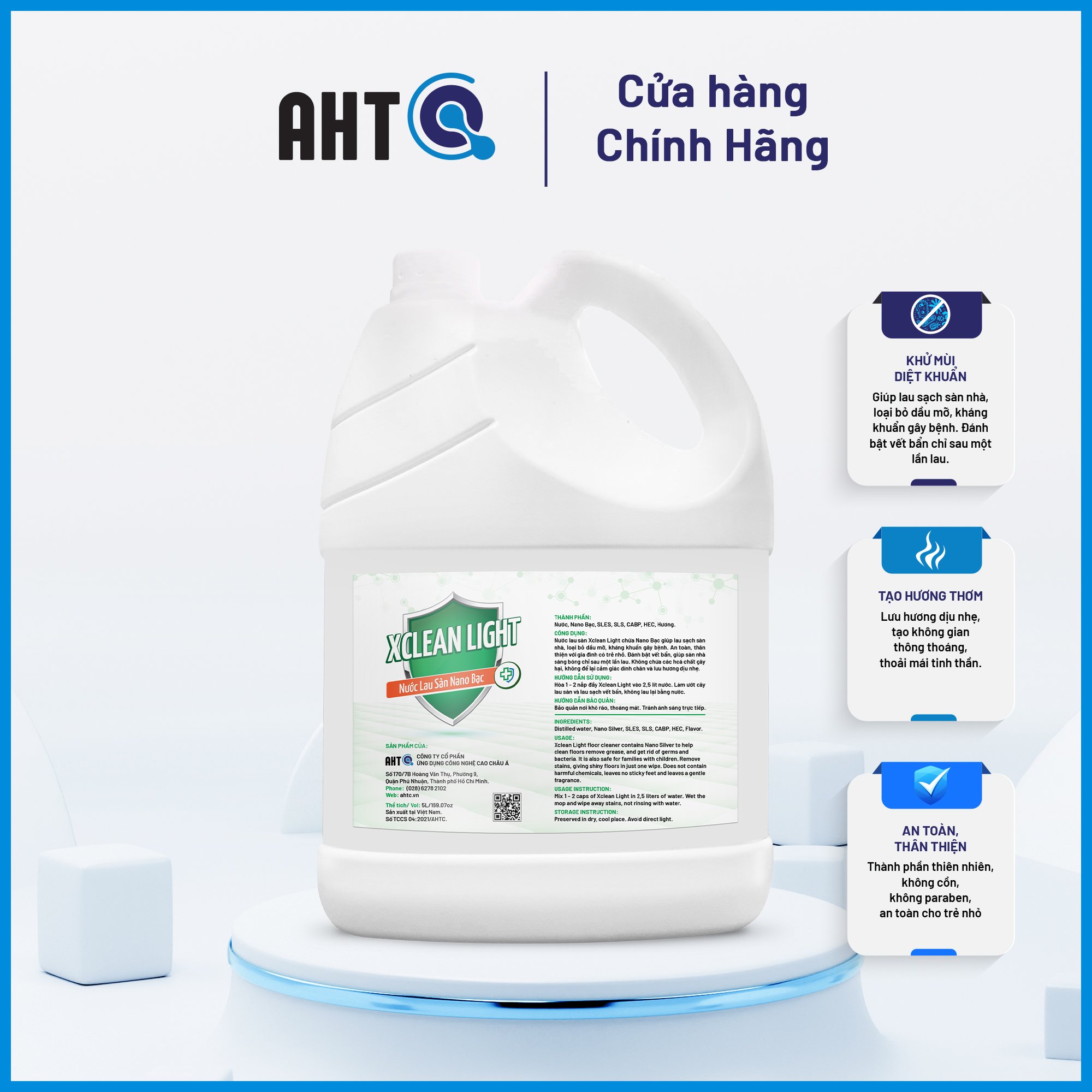Nước Lau Sàn Xclean Light 5 Lít/4 Lít AHT Corp (AHTC) - Làm Sạch Sàn Nhà Hiệu Quả, An Toàn Nhờ, Hương Thơm Tự Nhiên