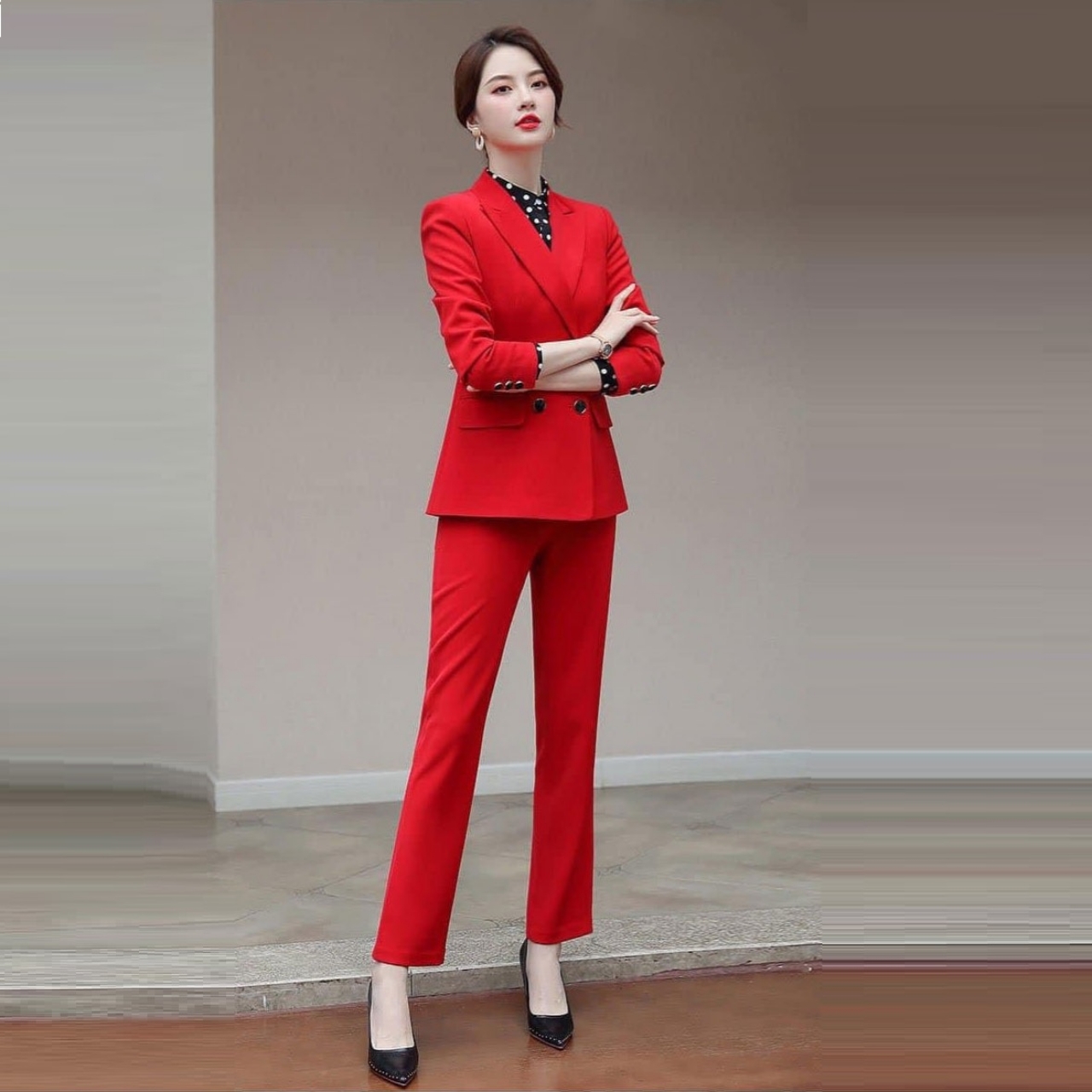 Set áo vest 2 lớp tay dài + quần dài tj36 - đỏ