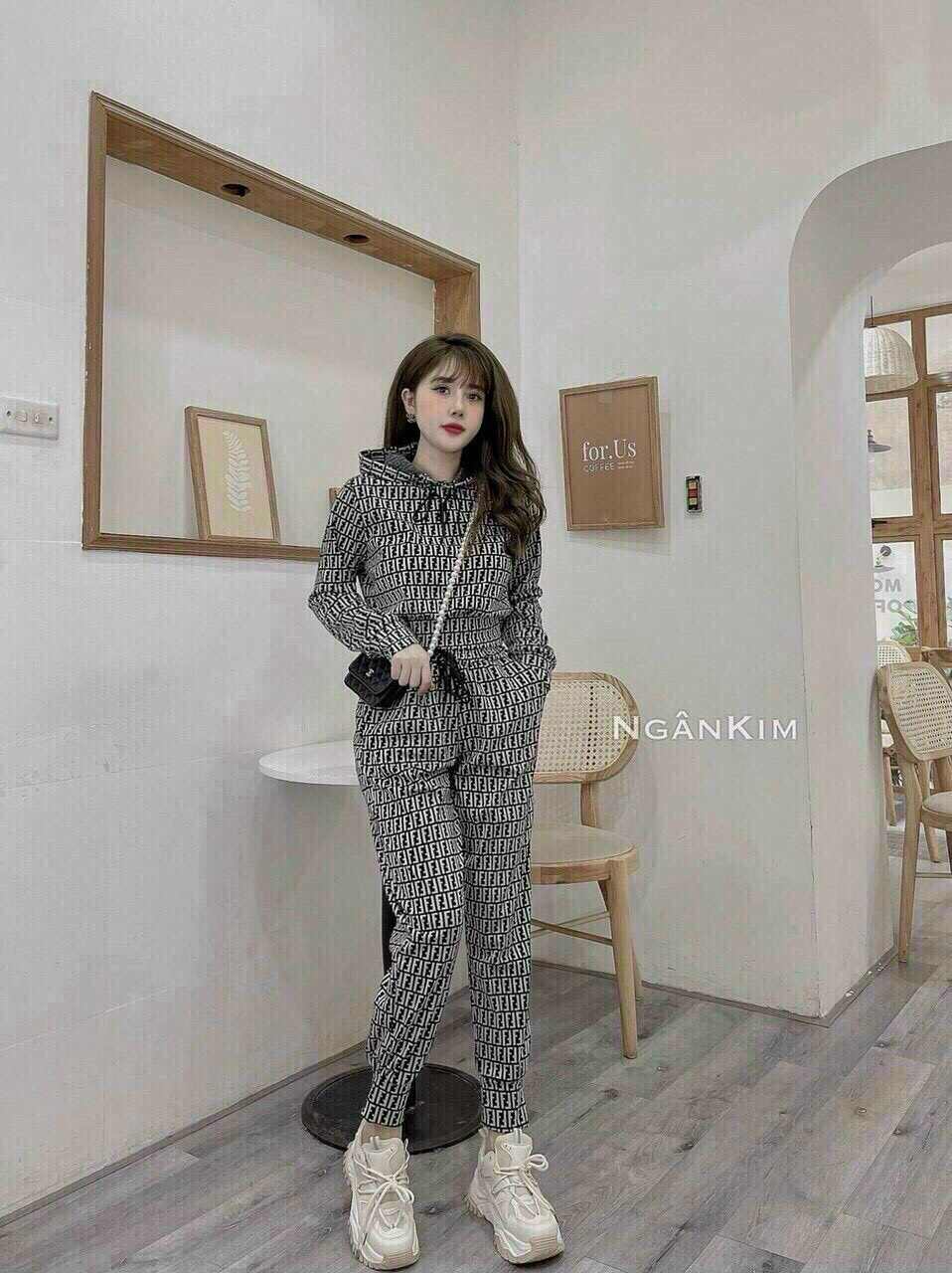Set bộ thun họa tiết áo tay dài có nón