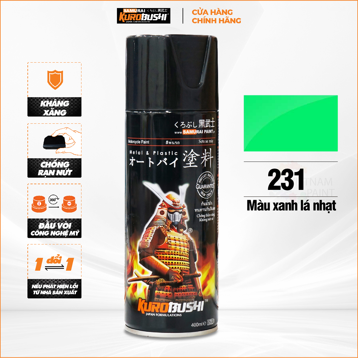 Sơn xịt samurai kurobushi - màu xanh lá nhạt 231 chuyên dùng cho xe máy