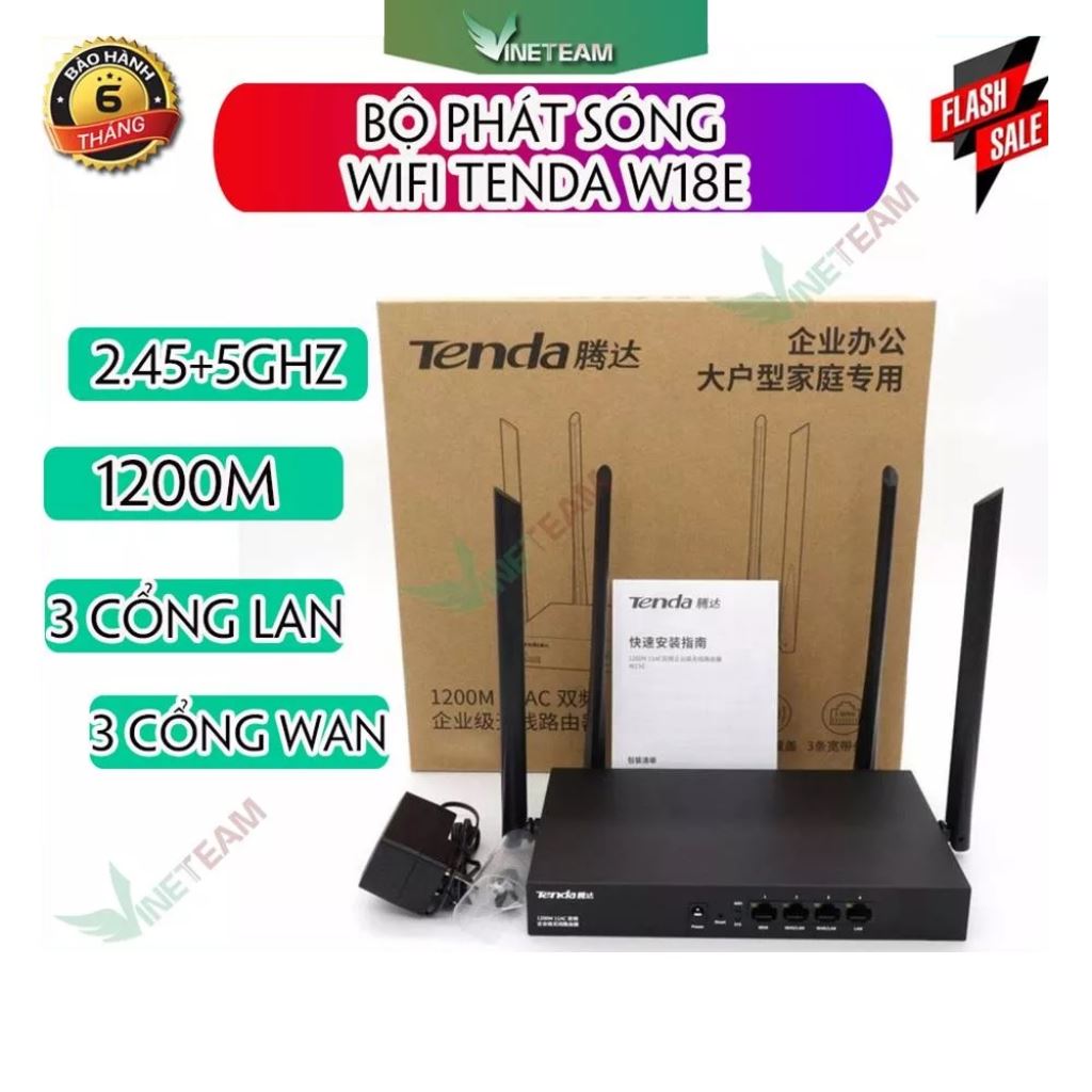 Bộ phát wifi tenda w15e / w18e gigabit ac1200mps mạng doanh nghiệp 80 user - vùng phủ sóng 300m2 - nhập khẩu