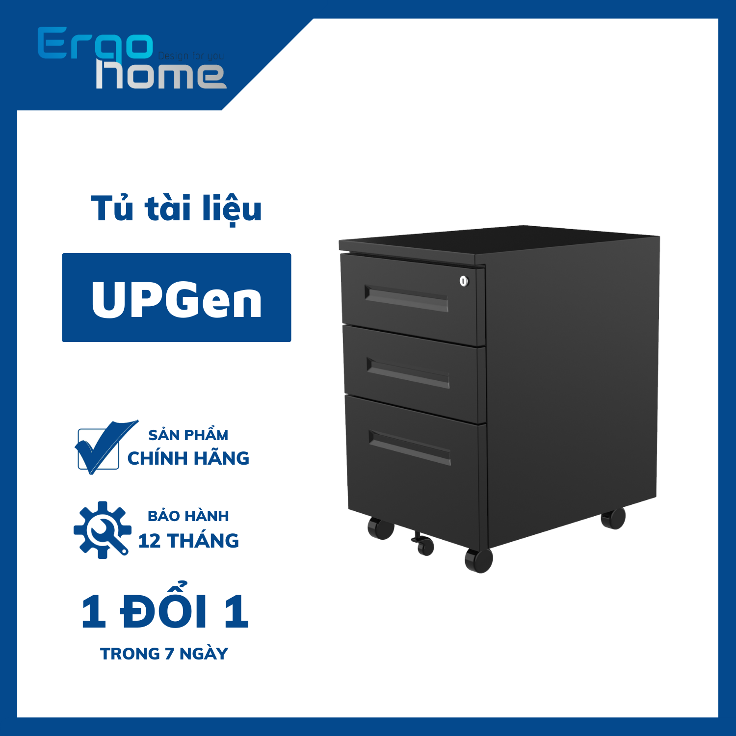 Tủ đựng tài liệu văn phòng thông minh UPGEN - Tủ hồ sơ 3 ngăn chất liệu kim loại Cao Cấp, chống ẩm, chắc chắn, an toàn