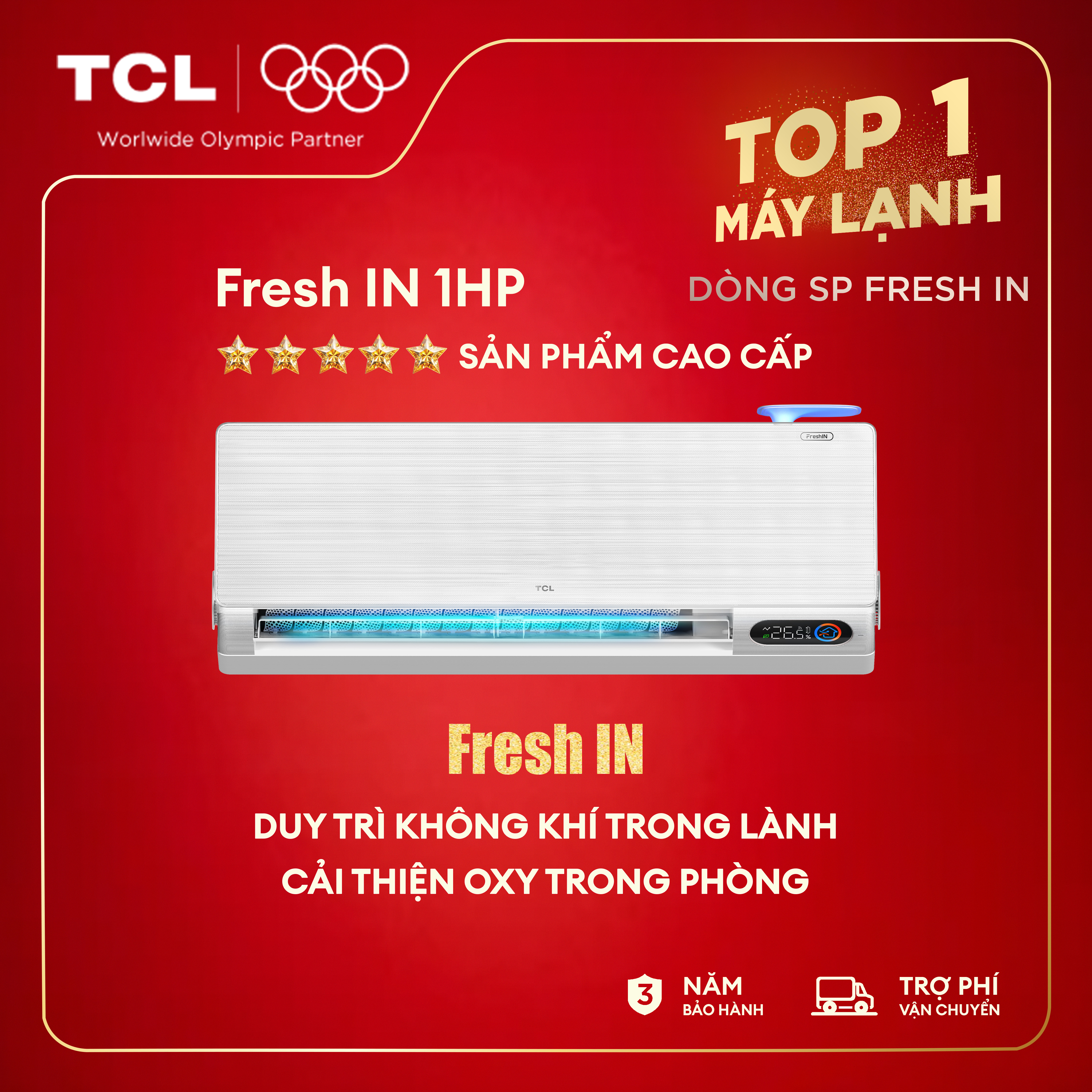  【FRESH IN - CAO CẤP Máy Lạnh 1 ngựa - TCL TAC-10CSD FBI - AI Inverter tiết kiệm điện - Lọc bụi mịn PM2.5 - Lọc Khí Tươi 2 Chiều Trực Tiếp 