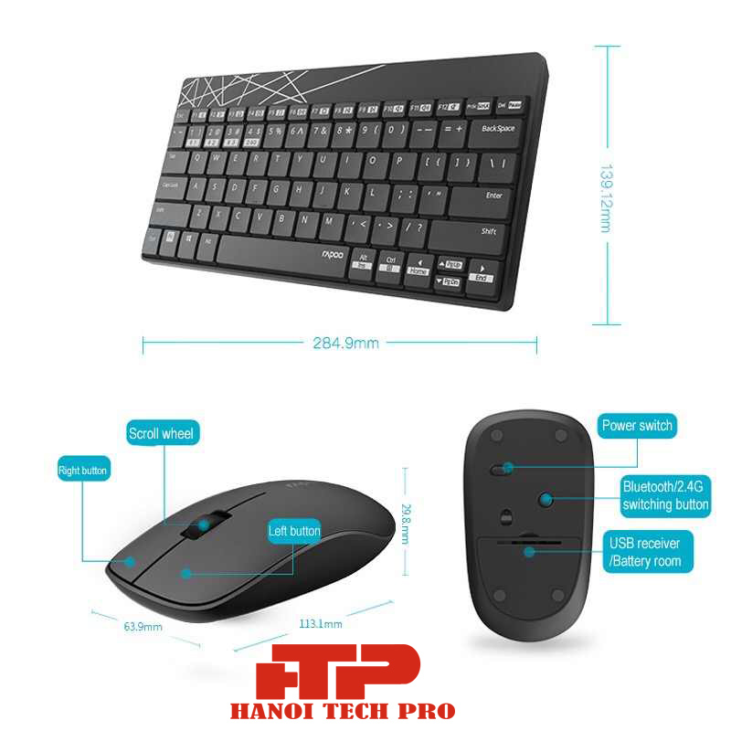 Bộ combo phím chuột Rapoo 8000 chính hãng - nhỏ gọn, sang chảnh, trẻ trung và độ bền cao