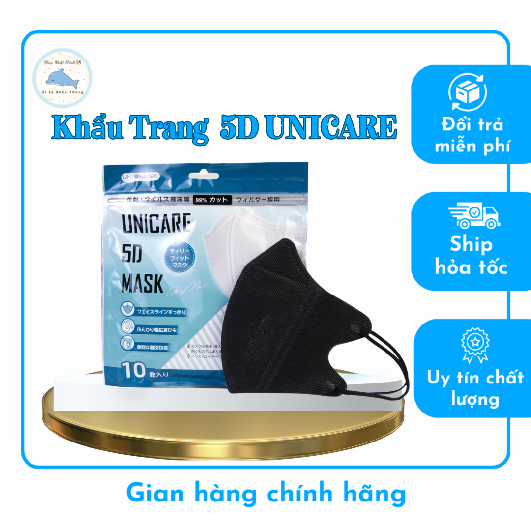 Free Ship Thùng 100c khẩu trang 5D UNIMASK màu sắc thời trang 3 lớp lọc kháng khuẩn