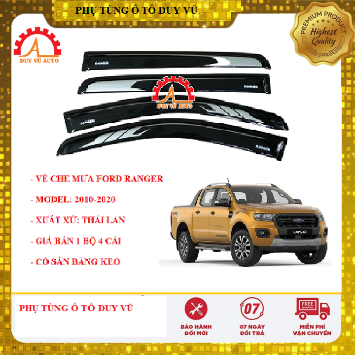 vè che mưa ford ranger nhựa đen thái loại dày 1 bộ 4 cái