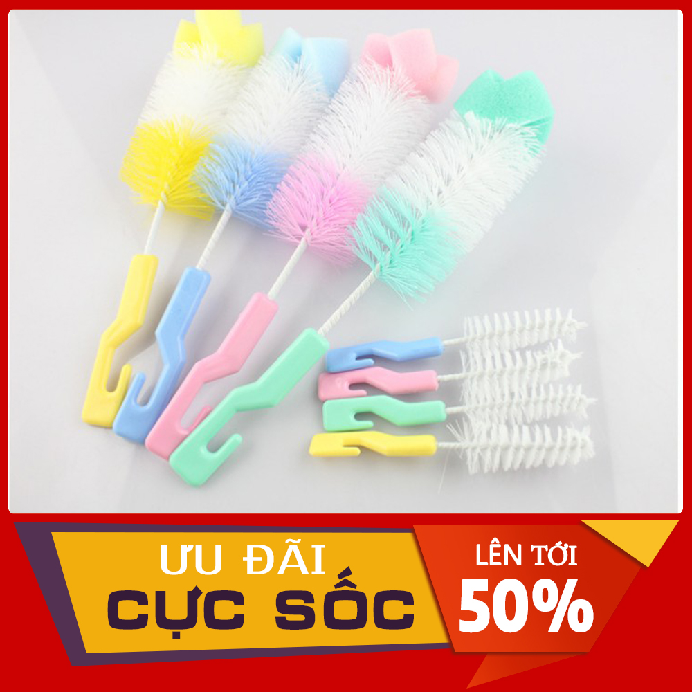 Bộ cọ rửa bình sữa - núm ti 2 món siêu tiện lợi