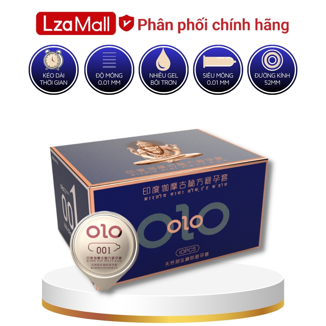 Bao cao su olo indian gamma delay, nhiều gel bôi trơn gốc nước, dầu thần ấn độ kéo dài thời gian yêu, hộp 10 bcs
