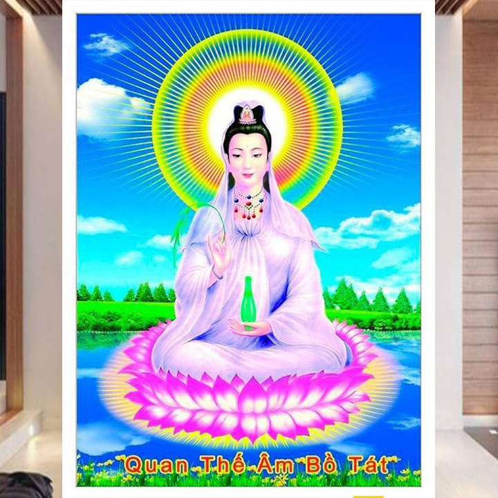 Tranh đính đá Phật Quan Âm VS473 kích thước 70cm x 53cm