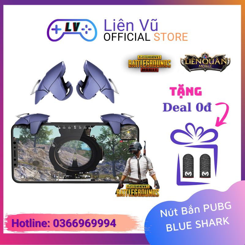 Nút chơi game bắn pubg blue shark cao cấp kim loại liên vũ store