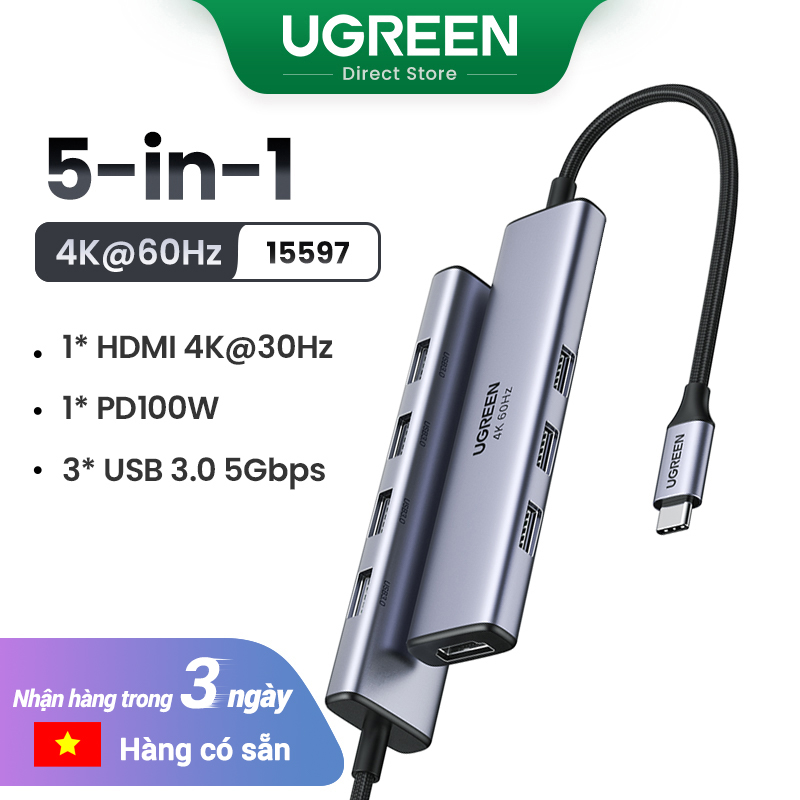 Mua 1 vẫn Freeship UGREEN 5-in-1 USB C HUB Type
