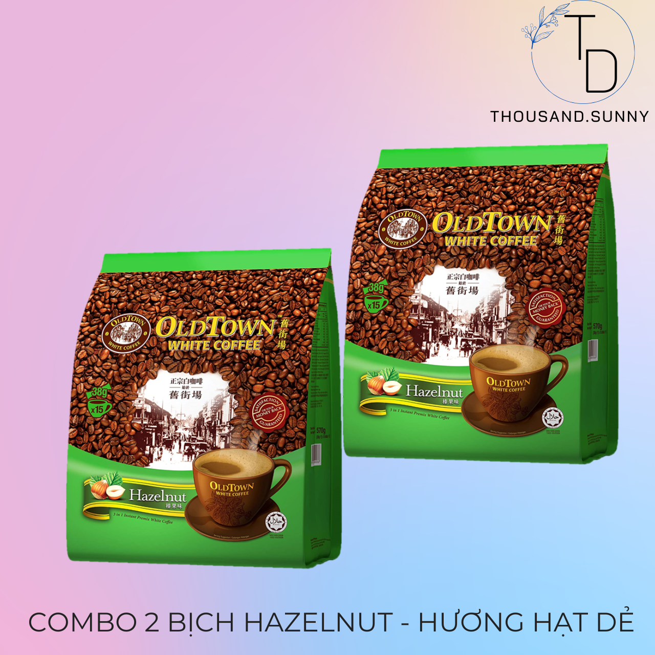 Combo 02 bịch cà phê old town white coffe hazelnut malaysia