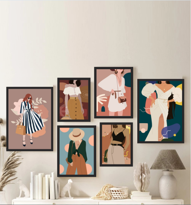 Bộ 6 Khung Ảnh Treo Tường  - Nghệ Thuật vitage - Tặng kèm ảnh - Mặt kính sang trọng