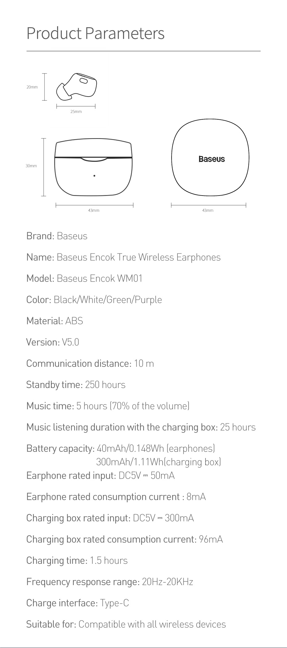 Tai Nghe Bluetooth Không Dây BASEUS WM01 TWS Bluetooth 5.0 Công Nghệ Chống Tiếng Ồn