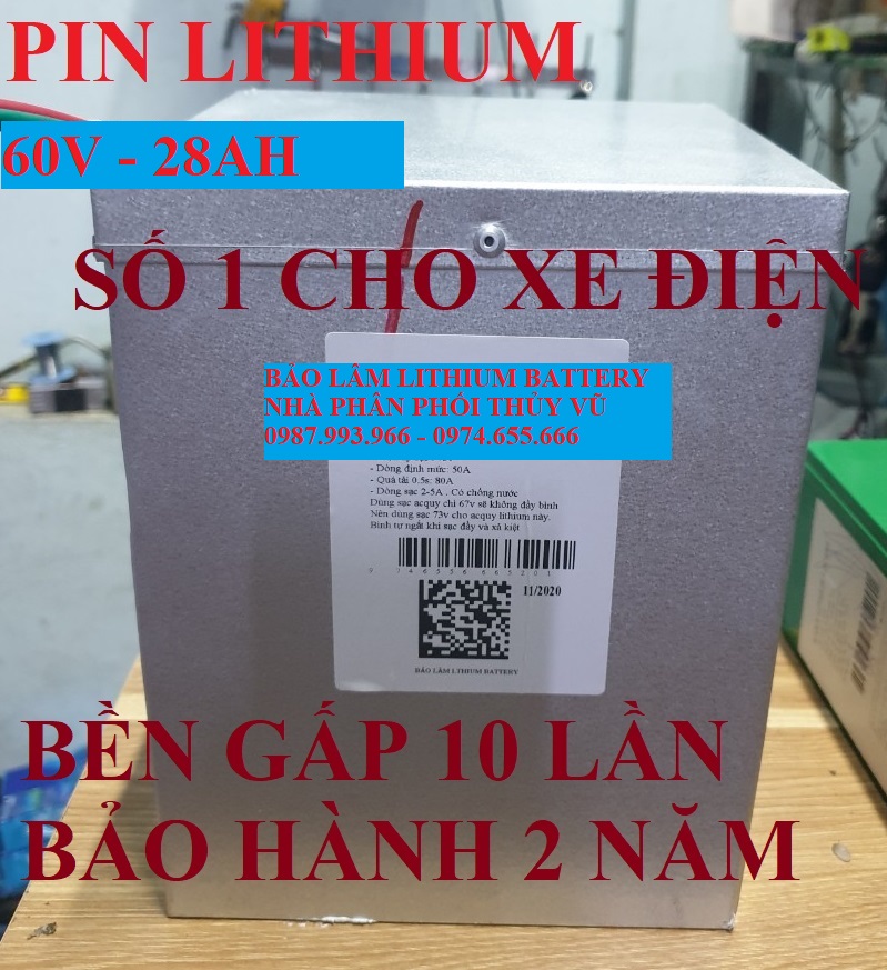 [Trả góp 0%] Ắc quy Pin LITHIUM 60V 28AH cho xe điện - Ắc quy xe điện