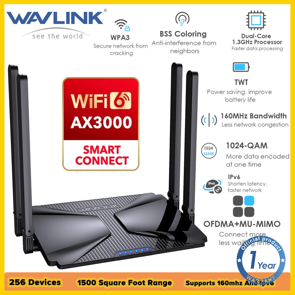 Wavlink AX3000 WiFi 6 Dual Band Router 802.11ax Wireless Gigabit Mesh