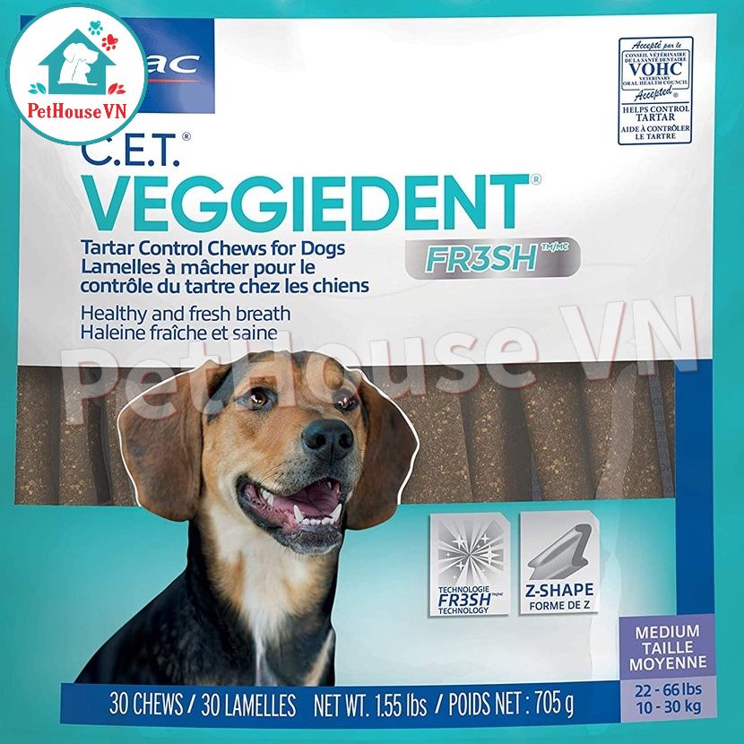 Túi 15 Thanh Nhai Sạch Miệng Cho Chó VIRBAC VEGGIEDENT FRESH