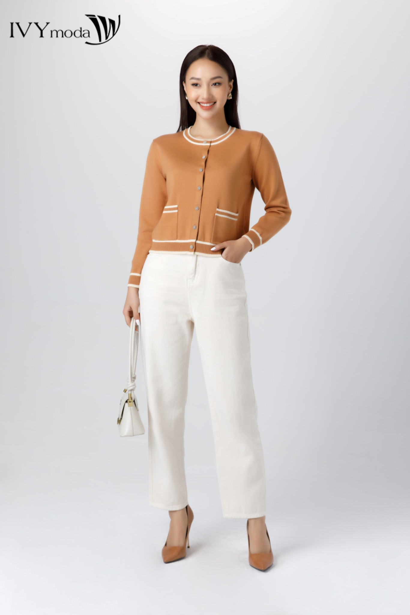Áo khoác len viền màu nữ ivy moda ms 77b8825
