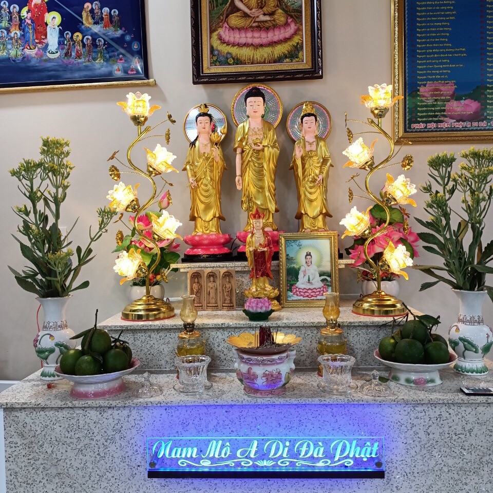 Chữ điện: NAM MÔ A DI ĐÀ PHẬT-hoa văn dưới-treo tường- kích thước 10cmX40cm