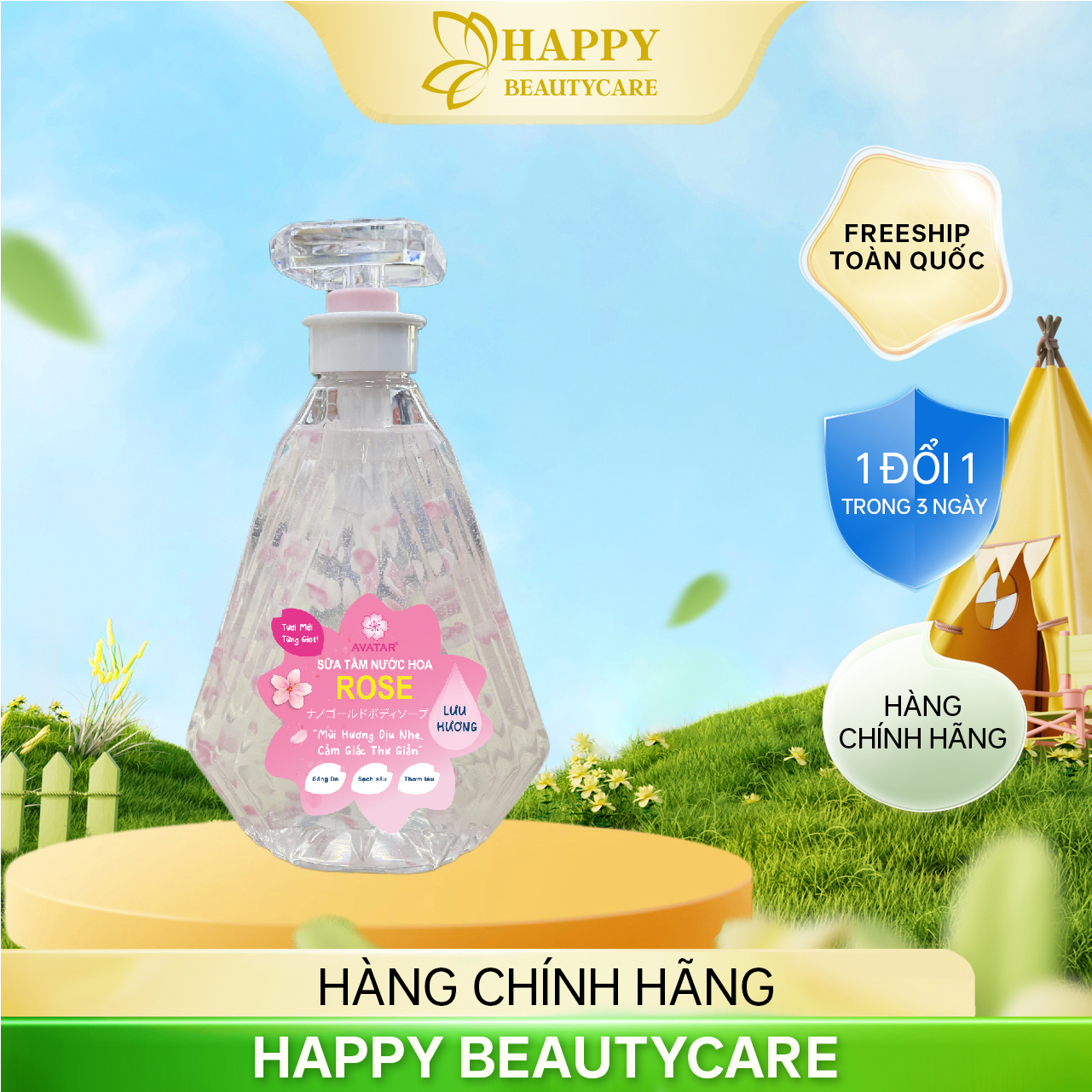 Sữa Tắm Cánh Hoa Tươi Giúp Trắng Mịn Da Hương Hoa Hồng Avatar Rose Shower Gel 800mL
