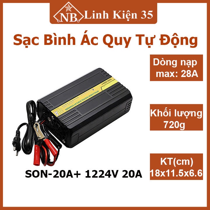 Sạc bình ác quy tự động son - 20a+ 12/24v 20a, tự động điều chỉnh dòng sạc phù hợp
