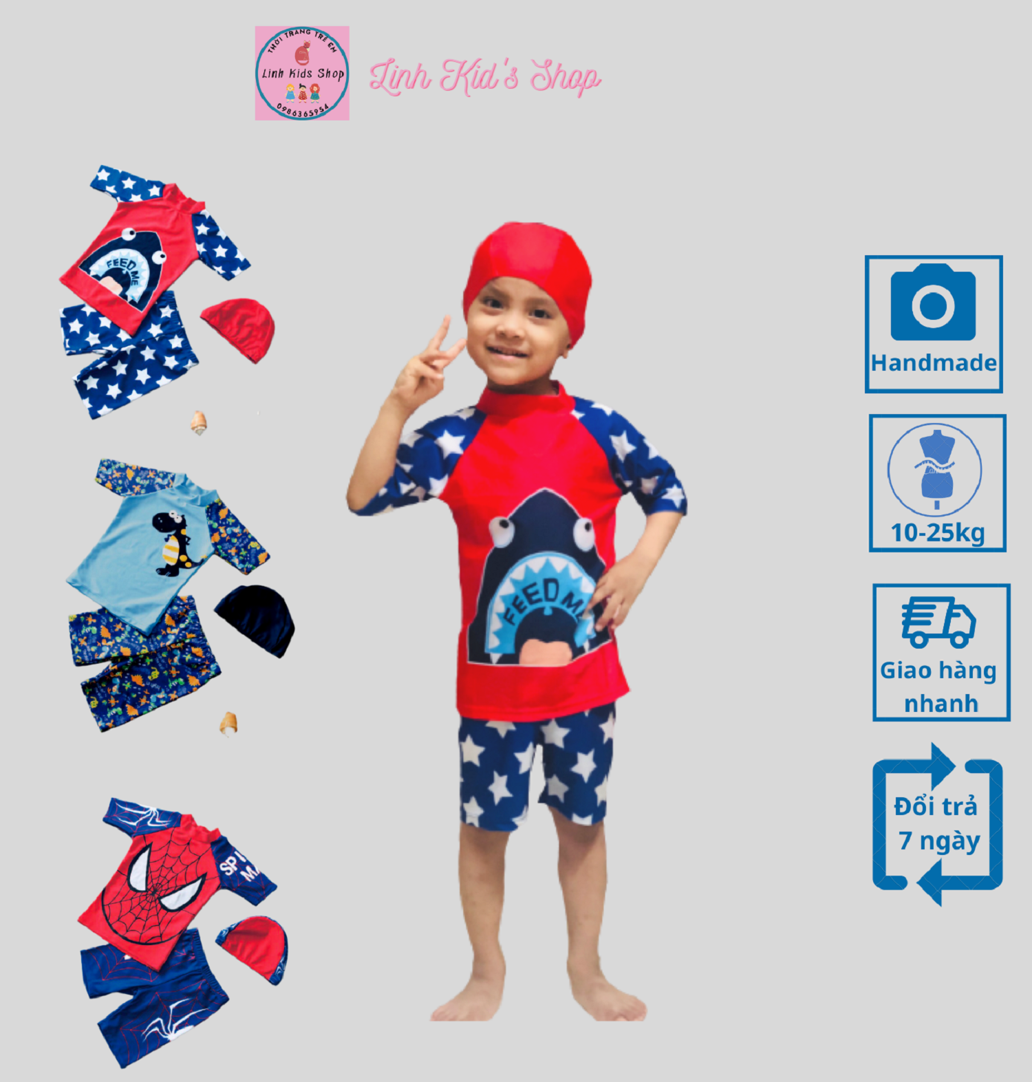 Bộ bơi 3 chi tiết cho bé trai từ 10-27 kg