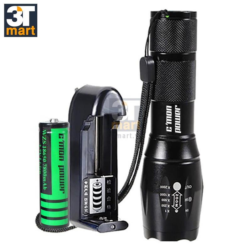 Bộ 1 đèn pin c'mon power guard t6 led 10w chiếu xa 500m + 1 pin sạc 7800mah + 1 cục sạc