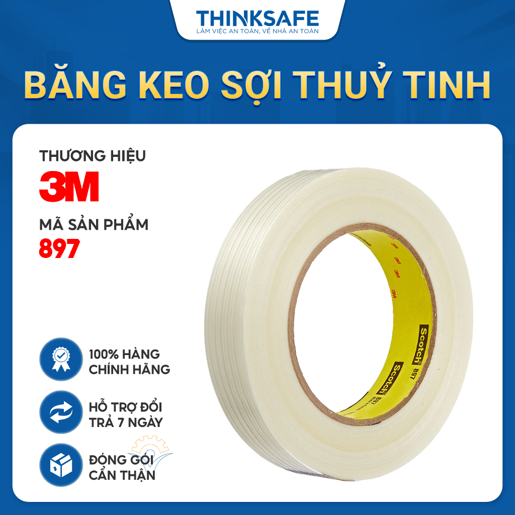 BĂNG KEO GIA CƯỜNG SỢI THỦY TINH CAO CẤP 3M SCOTCH FILAMENT TAPE 897 - Băng keo một mặt cường lực siêu bám, siêu chắc- Bảo Hộ Thinksafe
