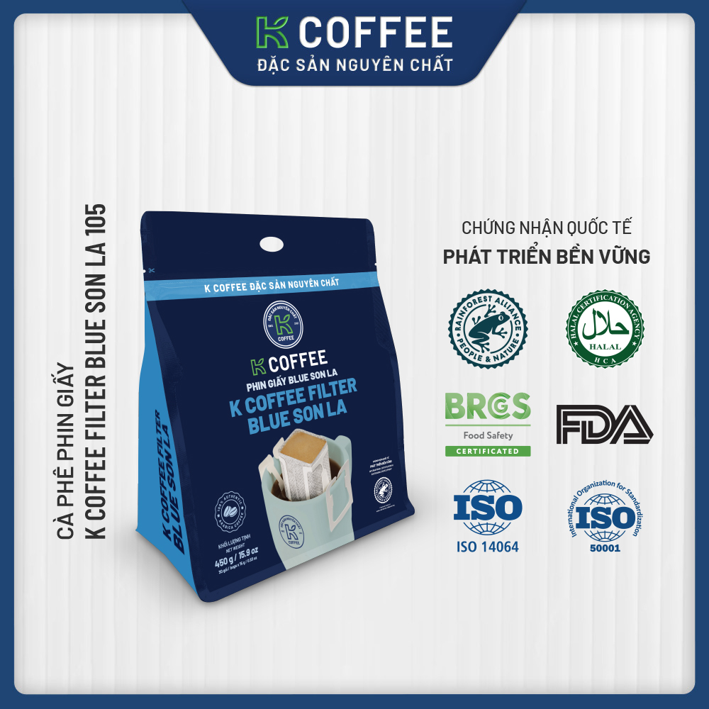 Cà Phê Phin Giấy K Coffee Filter Blue Son La 450g (100% Arabica) - Thương Hiệu K Coffee [COMBO 3 TÚI]