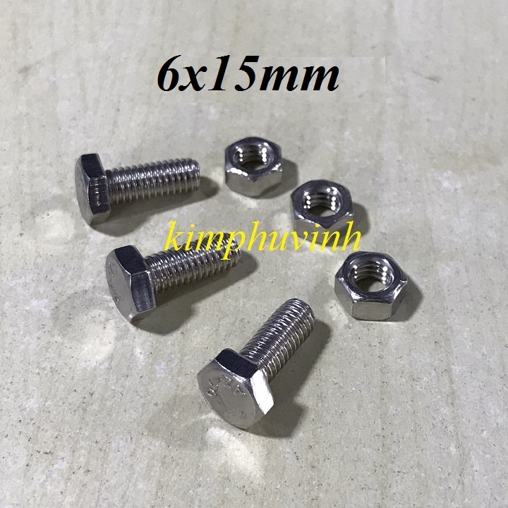 20 bộ - m6x15mm bulong inox - bulon inox 6li - ốc inox 6li