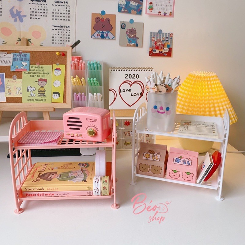 Kệ Giá Để Bàn Mini 2 Tầng Đựng Đồ Tiện Dụng Ngăn Nắp