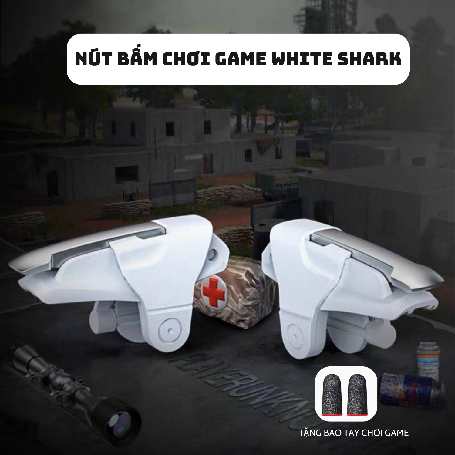 Nút bấm chơi game White Shark cao cấp k Cho Game Free Fire, PUBG làm từ nhựa ABS và hợp kim, cực nhạy siêu nhạy cực bền