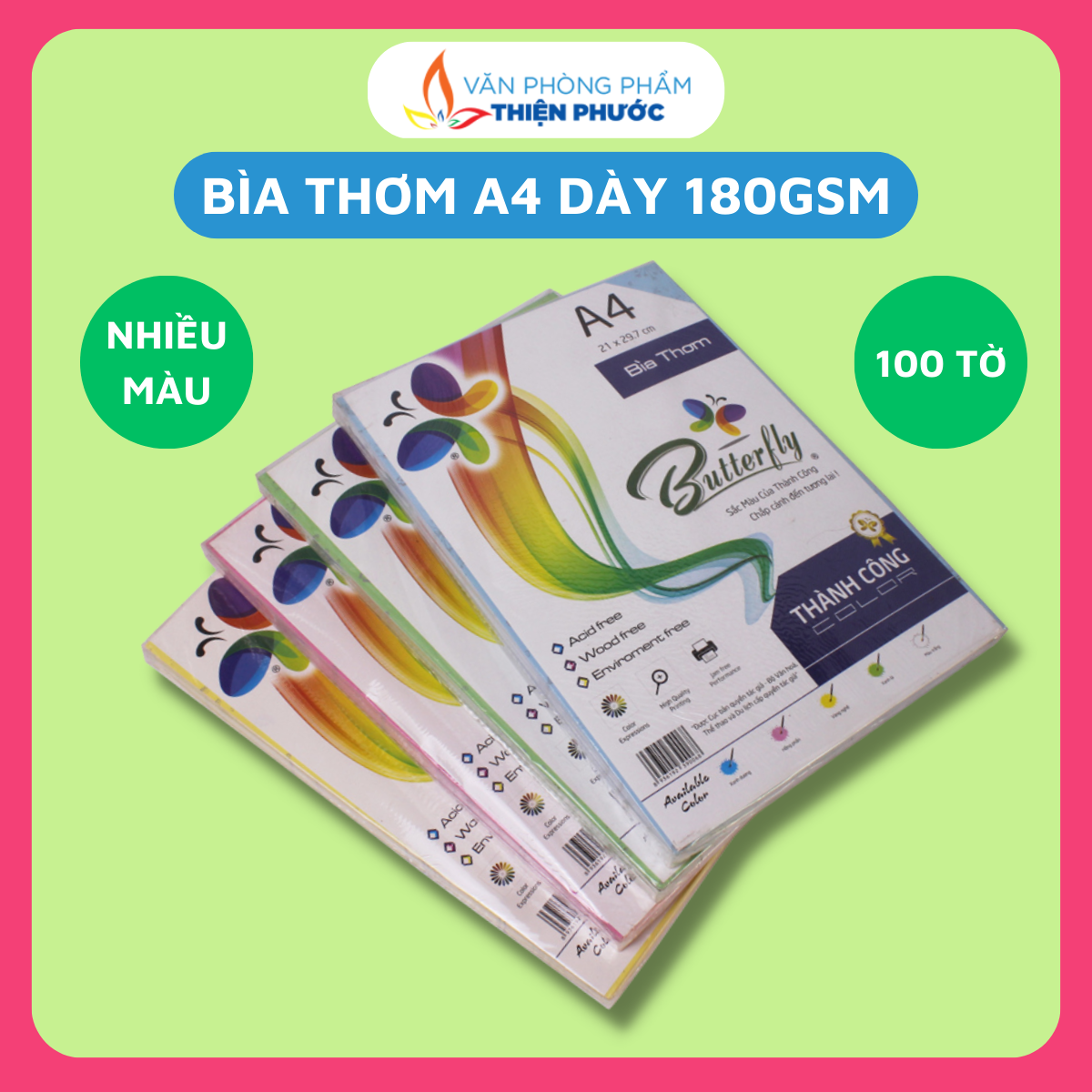Bìa thơm a4 cứng dày 180gsm xấp 100 tờ thiện phước