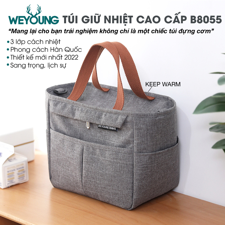 Túi đựng hộp cơm. Túi giữ nhiệt đa năng nhiều lớp. Túi đựng đồ ăn trưa. Túi chống toả nhiệt, dày dặn, có tay xách, phong cách Hàn Quốc thời trang, hiện đại. B8055