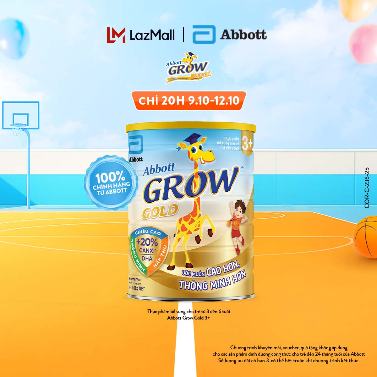(CHỈ TỪ 20H 9-12.10 GIÁ TỐT MUA NGAY-SLCH) Sữa Bột Abbott Grow Gold 3+ Hương Vani 1.6kg